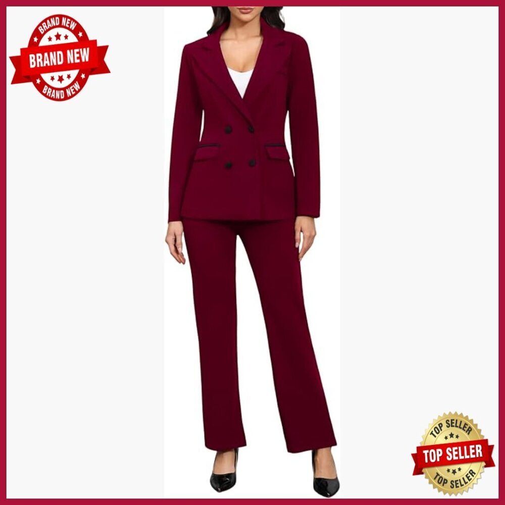 Women's Business Pant Suit 2 Piece Blazer Set Double Breasted Office Outfit